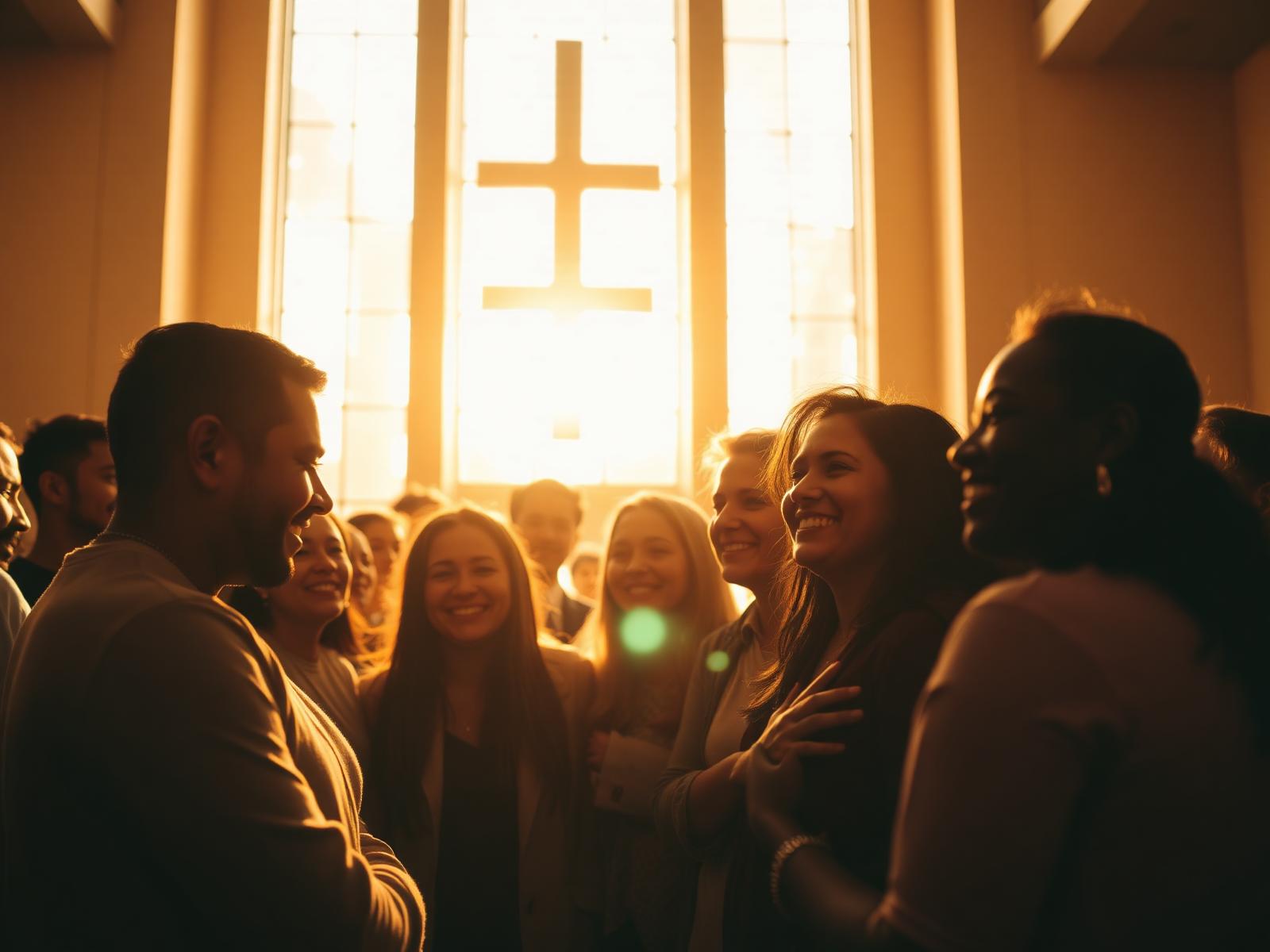 Multicultural community gathered in a welcoming service